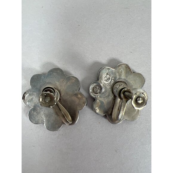 VTG Alpaca Mexico 925 Silver Abalone Floral Clip Earring & Brooch or Pendant Set - Picture 4 of 13